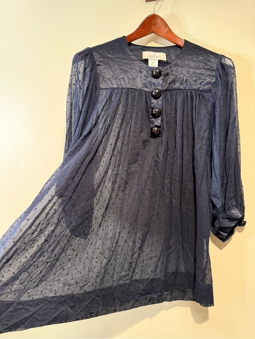 BY MALENE BIRGER Karly Blouse tunic crinkle chiffon peasant navy blue size 38 - Picture 9 of 10